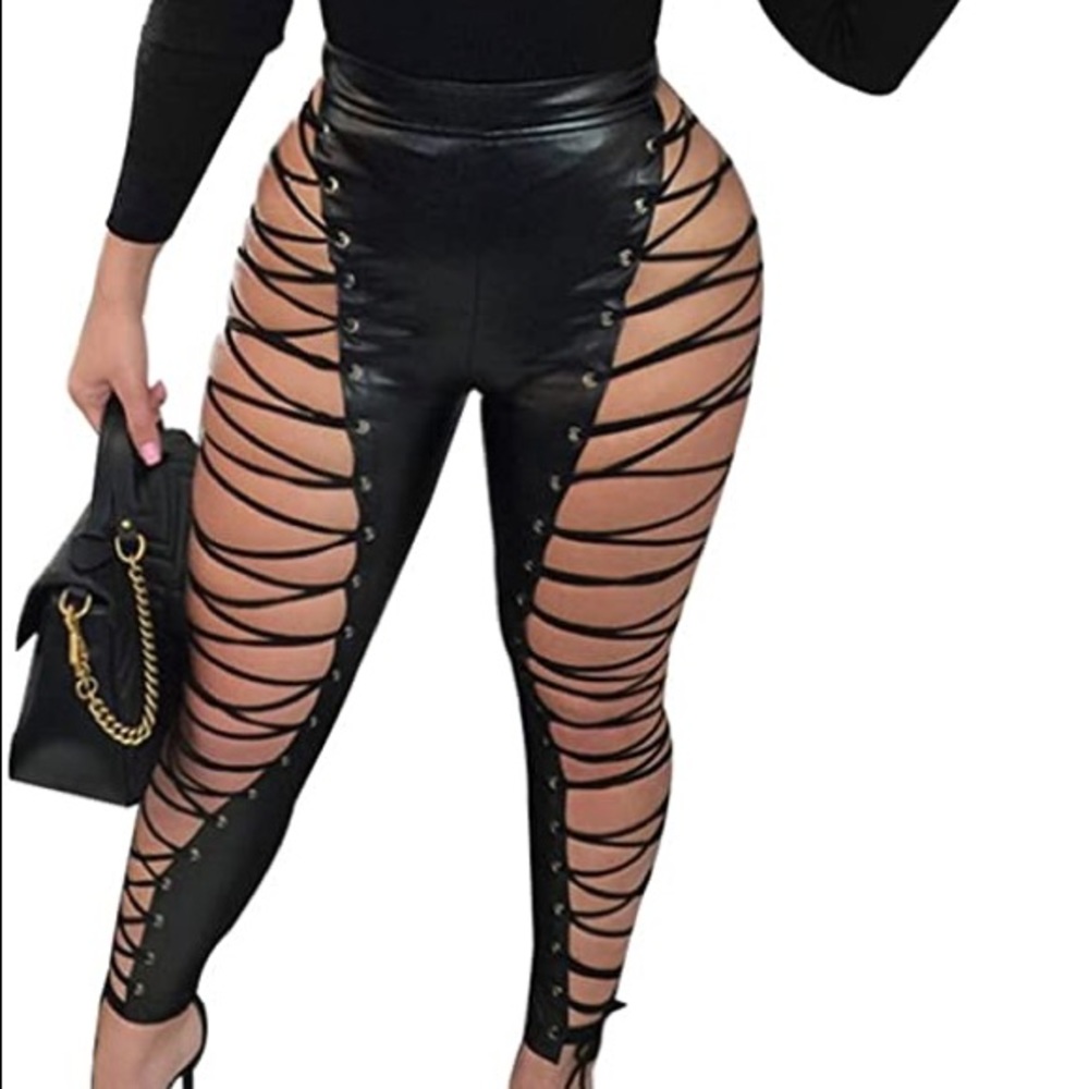Sexy lace up pleather pants
